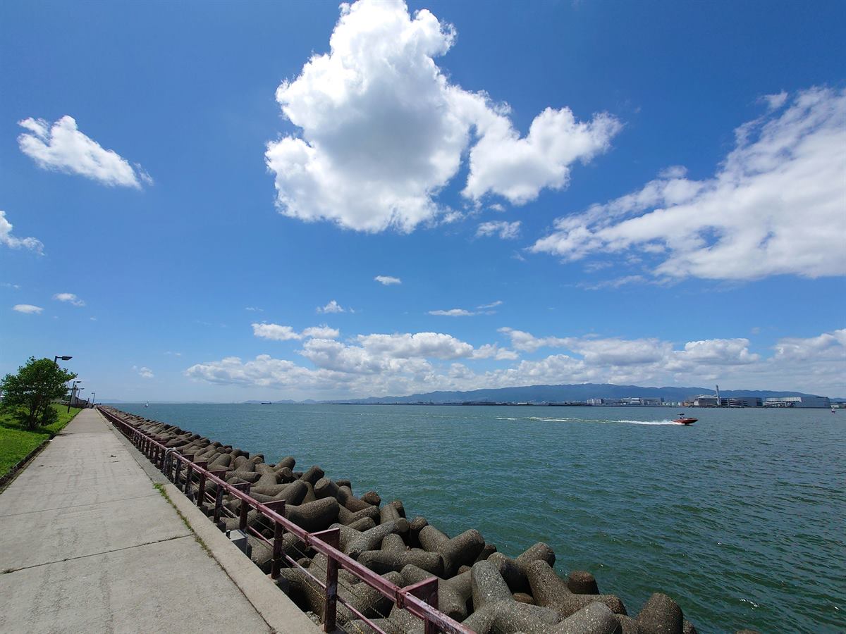 Zona de Shin-Osaka y la bahía con el acuario Kaiyukan